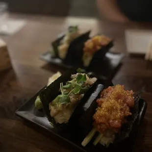 Handrolls: Negihama, Spicy Tuna (left to right)