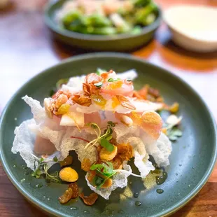 Smoked Hamachi with rice chip