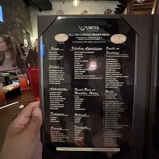 All you can eat menu