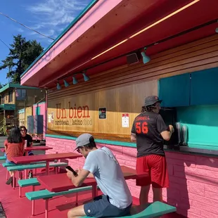 Outdoor seating in front of restaurant