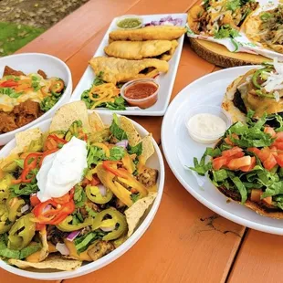 plates of food on a picnic table