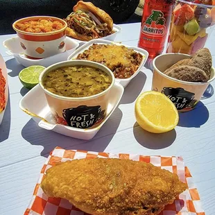 a variety of foods on a table