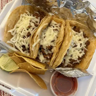 Chorizo Tacos (no toppings - just how I like it)