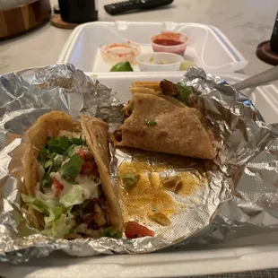 two tacos on a tray