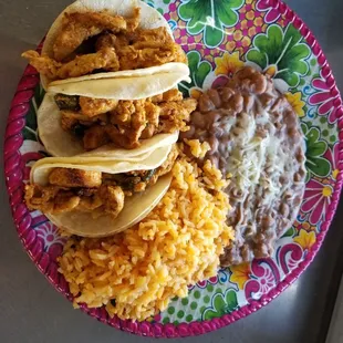 3 tacos rice and beans