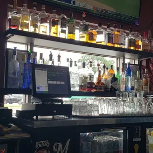 a bar with many bottles of alcohol