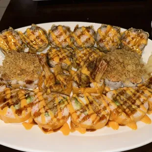 Desire Roll (top), Sara Roll(left and right  middle row), Po Boy Roll (center of middle row and last row)