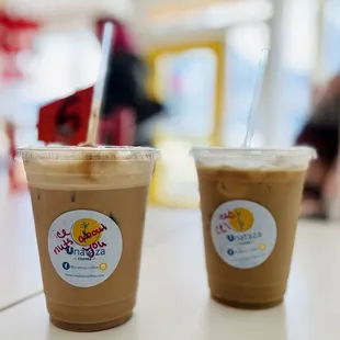 Couple iced coffees to go.