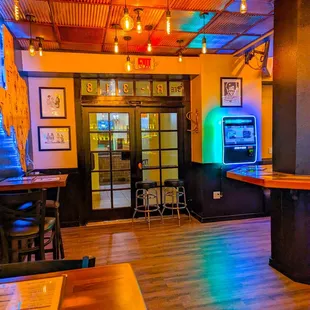 a bar and a television