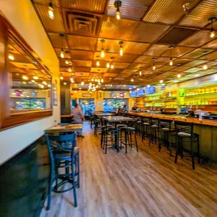 a blurry view of the bar