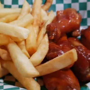 Honey bbq wings and fries