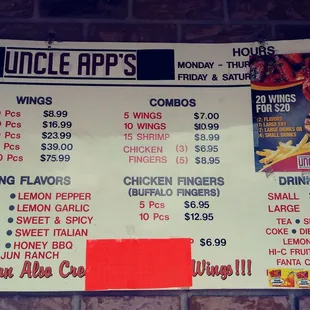 the menu for uncle app&apos;s