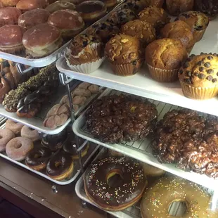 The sweets. Enormous apple fritters and donuts .