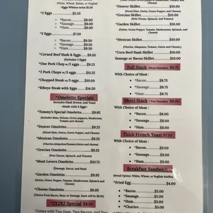 Breakfast Menu Specials