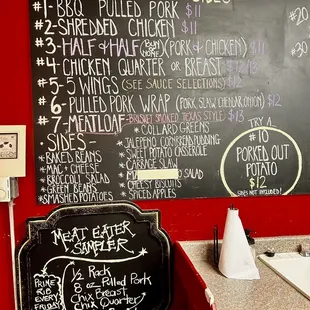 a menu on a blackboard