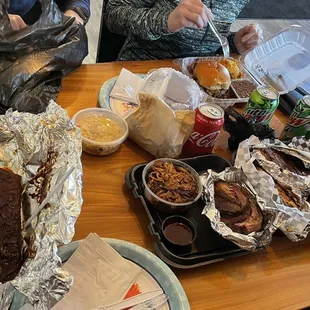 Ribs, brisket, pulled pork, chicken, Mac and cheese