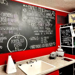 a menu on a blackboard