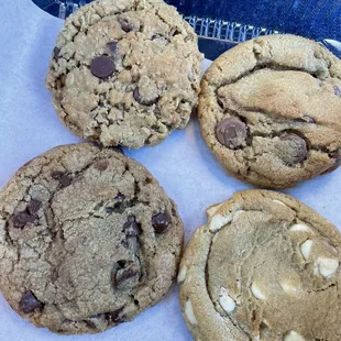 Milk Chocolate Chunk, White Chocolate Chunk, Golden Oatie, Semi-Sweet