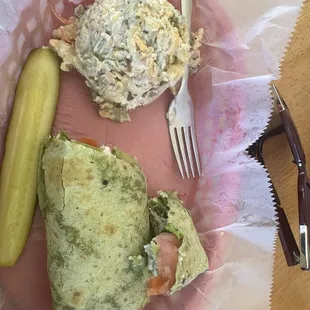 this is the chicken salad spinach wrap, which was super amazing. The food consistency was fresh and very delicious..