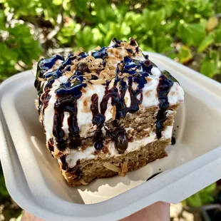 Ulu and coconut cake with chocolate drizzle