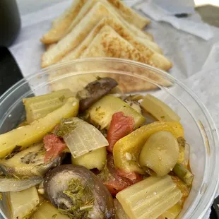 Marinated veggies and garlic toast