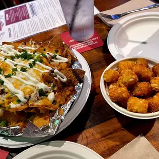 Chicken Nachos and tater tots! Both were so good