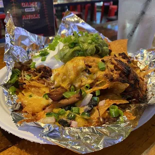 Nachos with guacamole added. Good.