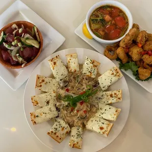 Ahi poke. Boca-Rota.  Fried Calamari.