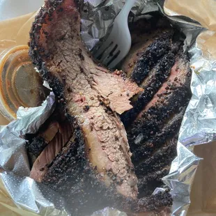Delicious marbled brisket slice