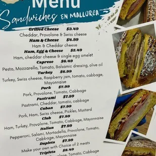 sanwich menu on paper