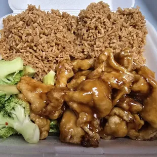 Teriyaki chicken with fried rice.