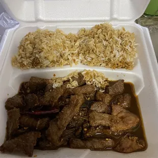 The &quot;fried rice&quot; is just white rice with some soy sauce mixed in...