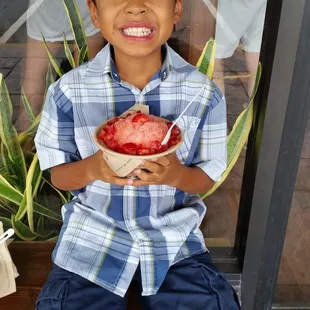 Pure cane sugar strawberry syrup with strawberries on top!