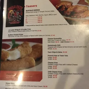 the menu for uncle fat&apos;s