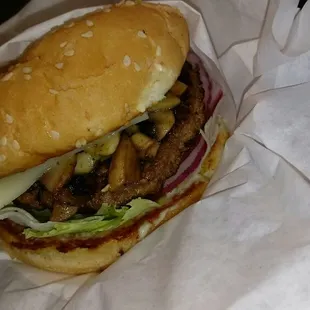 Try our new mushroom and monterrey jack cheese burger.  It&apos;s delicious.