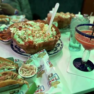 Taco salad , chicken tacos