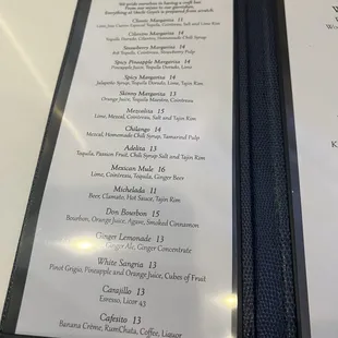 Cocktail menu
