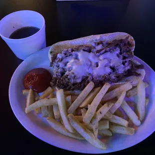 French dip sandwich with fries