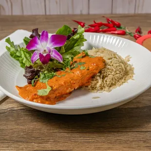 a plate of food with rice