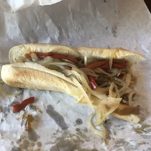 Huge Italian sausage with pepper and onions- really good