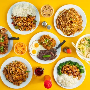 a variety of asian food