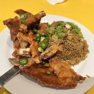 Spicy pork chops w fried rice