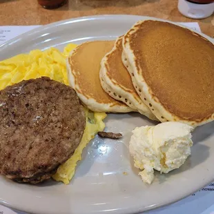 Pancakes sausage n eggs