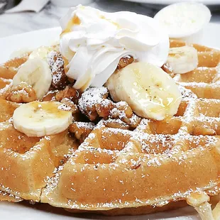 Got the Banana Walnut Waffle. Was really delicious. Sauce wasn&apos;t too sweet and the waffle was light and fluffy. Would definitely come back.