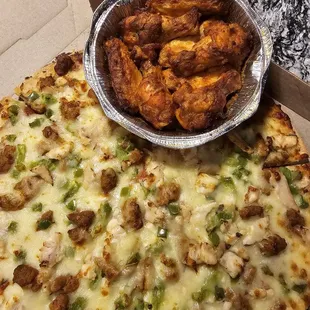 Wings and pizza