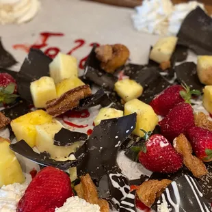 a dessert with strawberries and chocolate