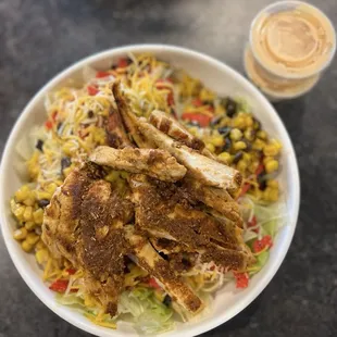 Fiesta Salad with blackened chicken and chipotle ranch