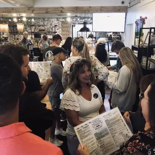 People lined up to order food