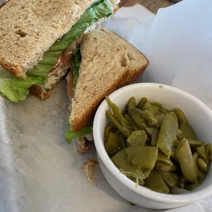 Chicken Salad sandwich with the green beans