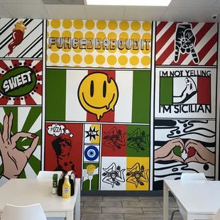 a mural in a restaurant